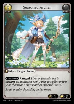<b>クラスボーナス</b> Ranged 3(このユニットがRangedにいる間、攻撃力は+3される。この効果は、自分のチャンピオンのクラスがこのカードのクラスと一致する場合にのみ適用される。)