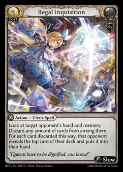 対象の対戦相手の手札とメモリーを見る。その中から任意の枚数のカードを捨てる。この方法で捨てたカード1枚につき、その対戦相手は自分のデッキの一番上のカードを公開し、手札に加える。