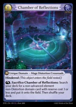 <b>Hindered</b>(このオブジェクトはレスト状態で場に出る。)<br>
<b>⤵,Chamber of Reflectionsを生け贄に捧げる</b>:あなたのデッキから、リザーブコストが3以下の、アドバンス属性でなくディストーションドメインでもないカード1枚を探し、場に出す。その後、デッキをシャッフルする。