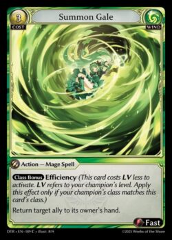 <b>クラスボーナス Efficiency</b>(このカードの発動コストがLV軽減されます。LVはチャンピオンのレベルを表します。この効果は、チャンピオンのクラスがこのカードのクラスと一致する場合にのみ適用されます。)<br>
対象のAllyユニットをオーナーの手札に戻す。