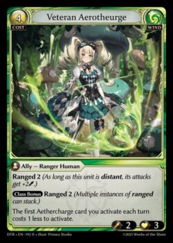 <b>Ranged 2</b>(このユニットがRangedにいる間、攻撃力+2)<br>
<b>クラスボーナス Ranged 2</b>(Ranged攻撃は複数回重複可能)<br>
毎ターン最初に発動する「エーテルチャージ」カードの発動コストが1減少する。