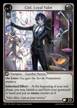 <b>登場時:</b>あなたはServile Possessions masteryを得る。<br>
<b>継承効果</b> — あなたのエンドフェイズの開始時に、あなたはあなたの墓地か手札からカード1枚を追放し、その上にオーメンカウンターを1個置くことができる。