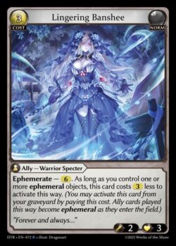 <b>エフェメレート</b> — 6。あなたが1つ以上のエフェメラル・オブジェクトをコントロールしているかぎり、このカードのアクティベーションコストは3少なくなる。(あなたはこのカードをあなたの墓地からこのコストを支払うことでアクティベーションしてもよい。この方法でプレイされたAllyカードは、場に出たときにエフェメラルになる。)