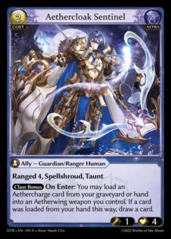 <b>Ranged 4、スペルシュラウド、挑発</b><br>
<b>クラスボーナス 登場時</b>:あなたの墓地または手札にあるエーテルウィングカード1枚を、あなたがコントロールするエーテルウィングウェポンに装填してもよい。この方法であなたの手札からカードを装填した場合、カードを1枚引く。